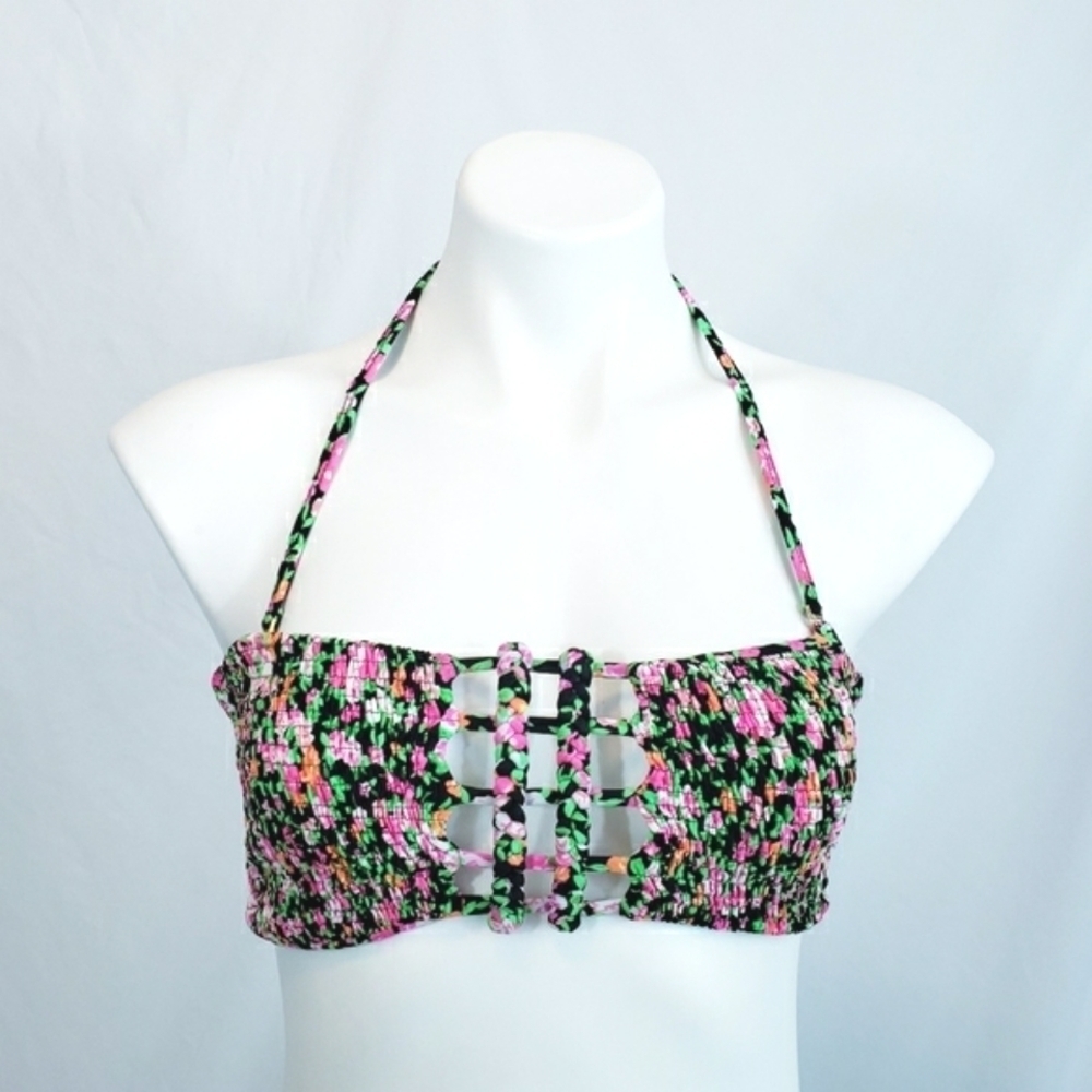 Tori Praver Swimwear Ditsy Floral Smocked Bikini Top Hard to Find Swimwear